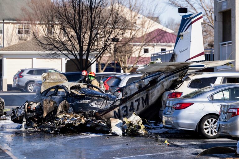 Single-engine plane crashes and burns near Pennsylvania retirement community, sending all 5 aboard to hospitals